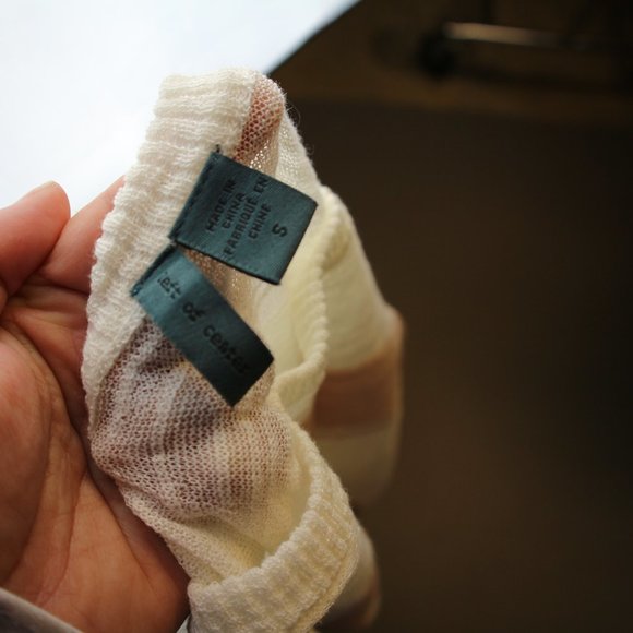 Anthropologie left of center Open Knit Tunic Sleeveless S Sheer Cream Blush - Picture 6 of 7